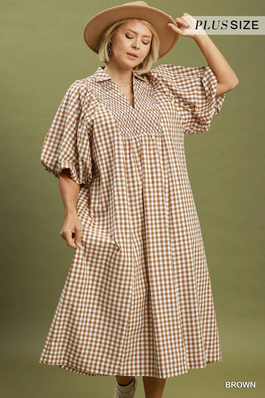 Curvy Glenda Gingham Smocked Midi Dress
