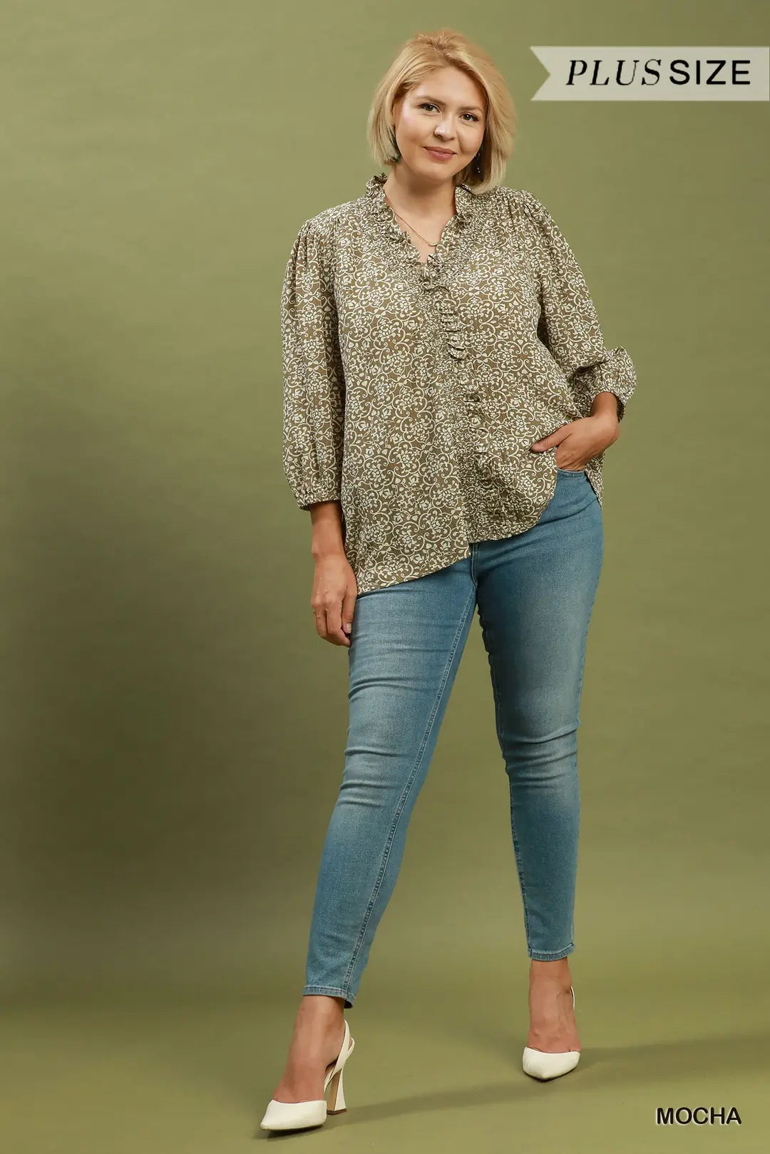 Curvy Maxine Mocha Button Down Top