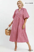 Curvy Glenda Gingham Smocked Midi Dress
