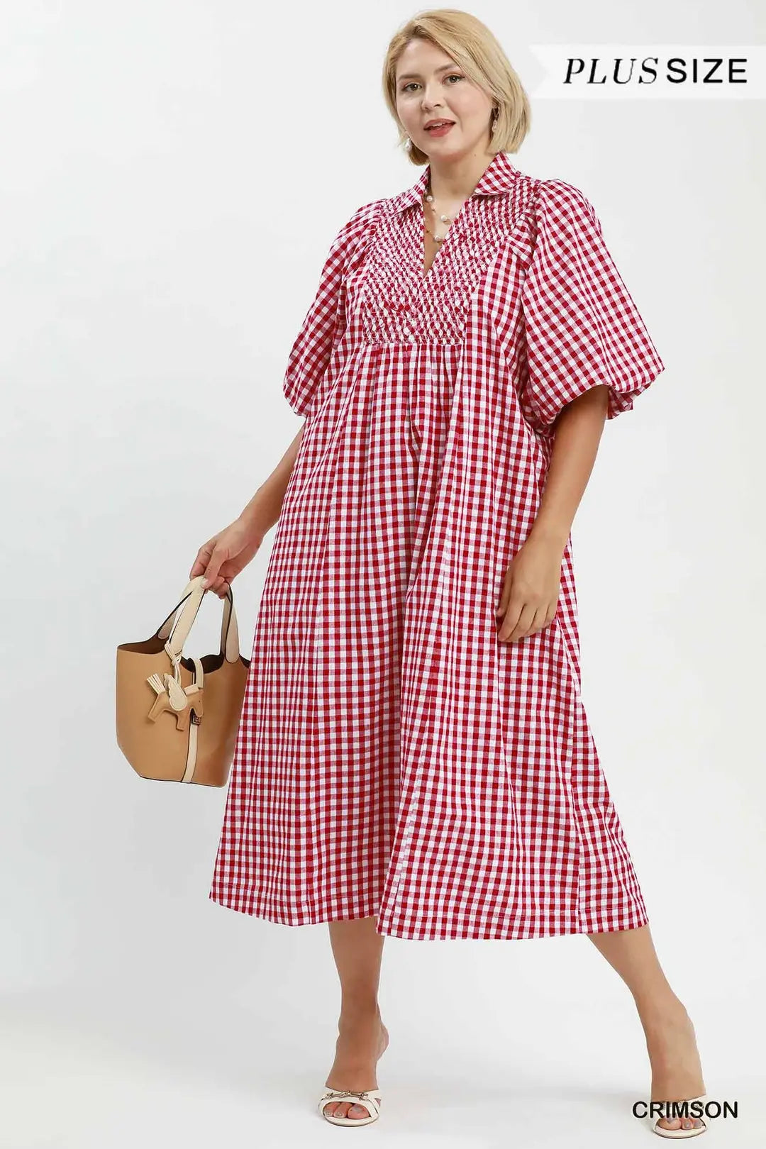 Curvy Glenda Gingham Smocked Midi Dress
