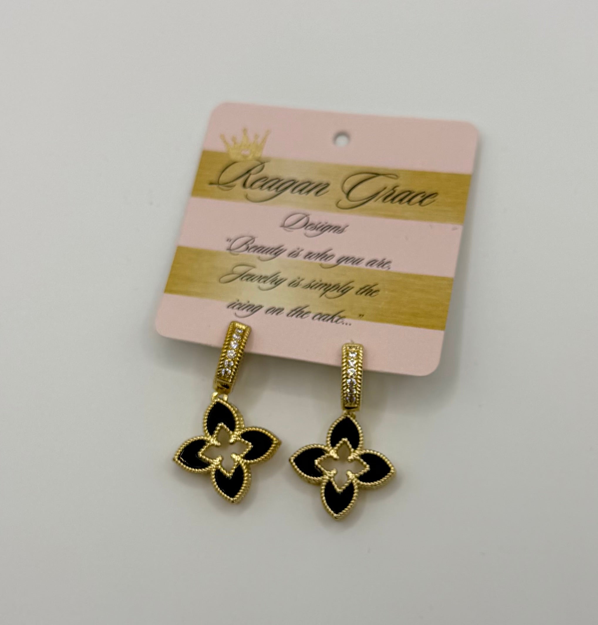 RG Black Starflower Hoop Earrings