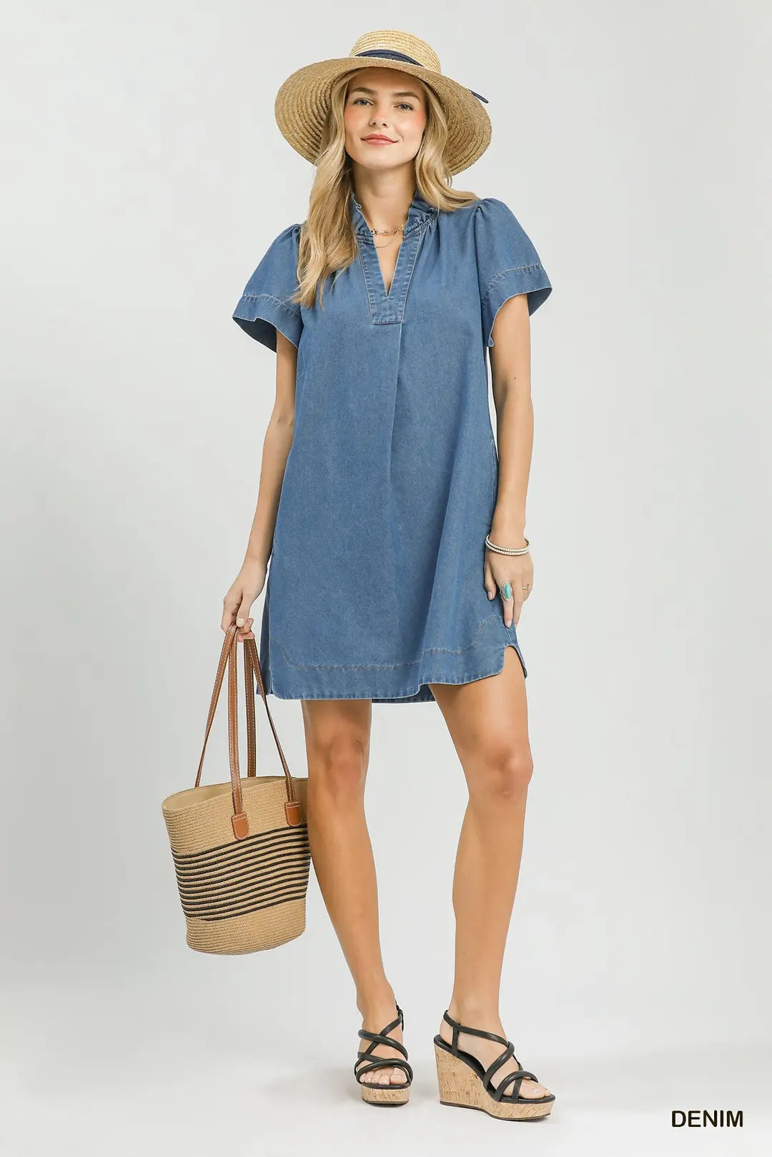 Darla Denim Ruffle V-Neck Dress
