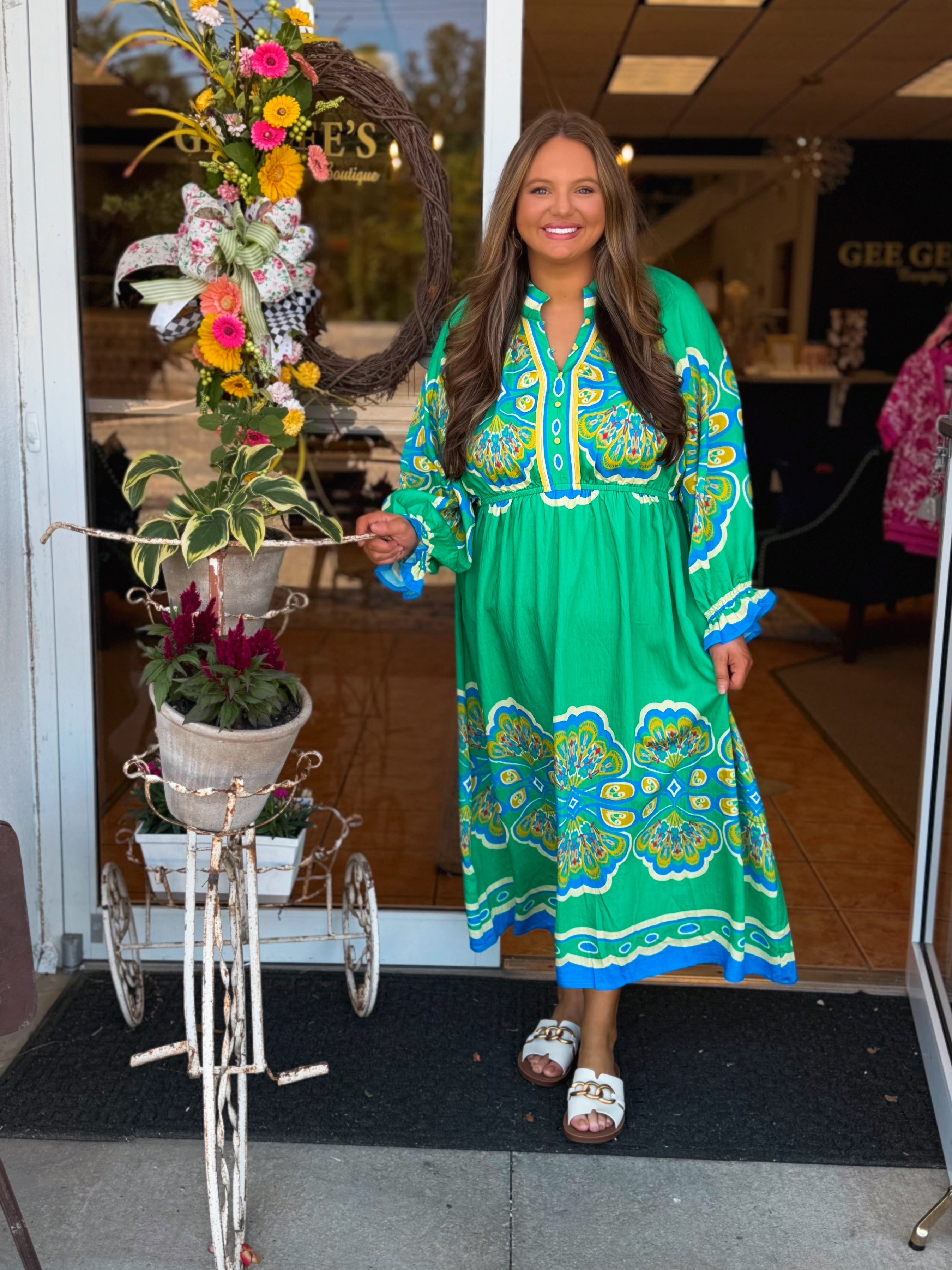 Curvy Jenny Border Print Midi Dress