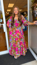 Curvy Daphne Printed Maxi Smocked Dress