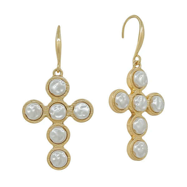 RG Cross Round Smashed Pearl Earrings
