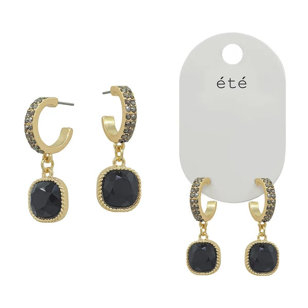 RG Double Row Small Black Diamond Pave Hoop Earrings