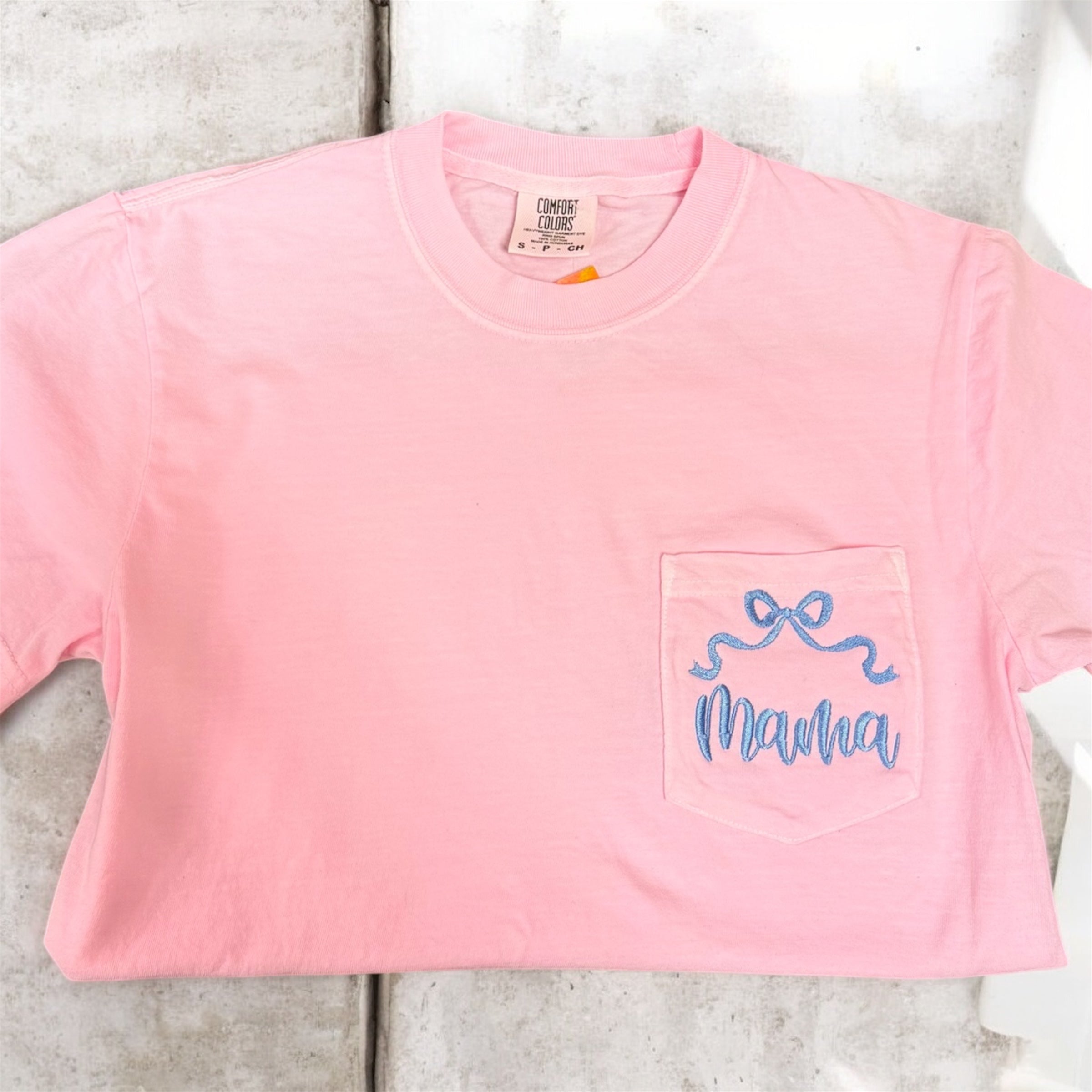 Pink Comfort Color Mama Pocket Tee