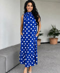 Riley Royal Polka Dot Maxi Dress