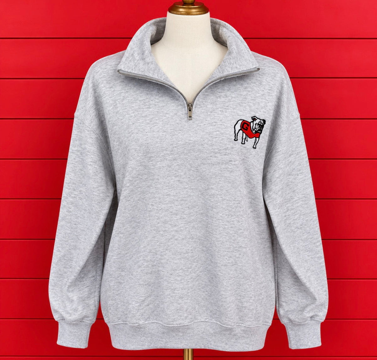 Ash Grey Standing Dawgs Embroidered Quarter Zips