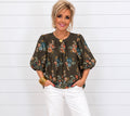 Voy Brandie Floral Embroidered Rib Band Top