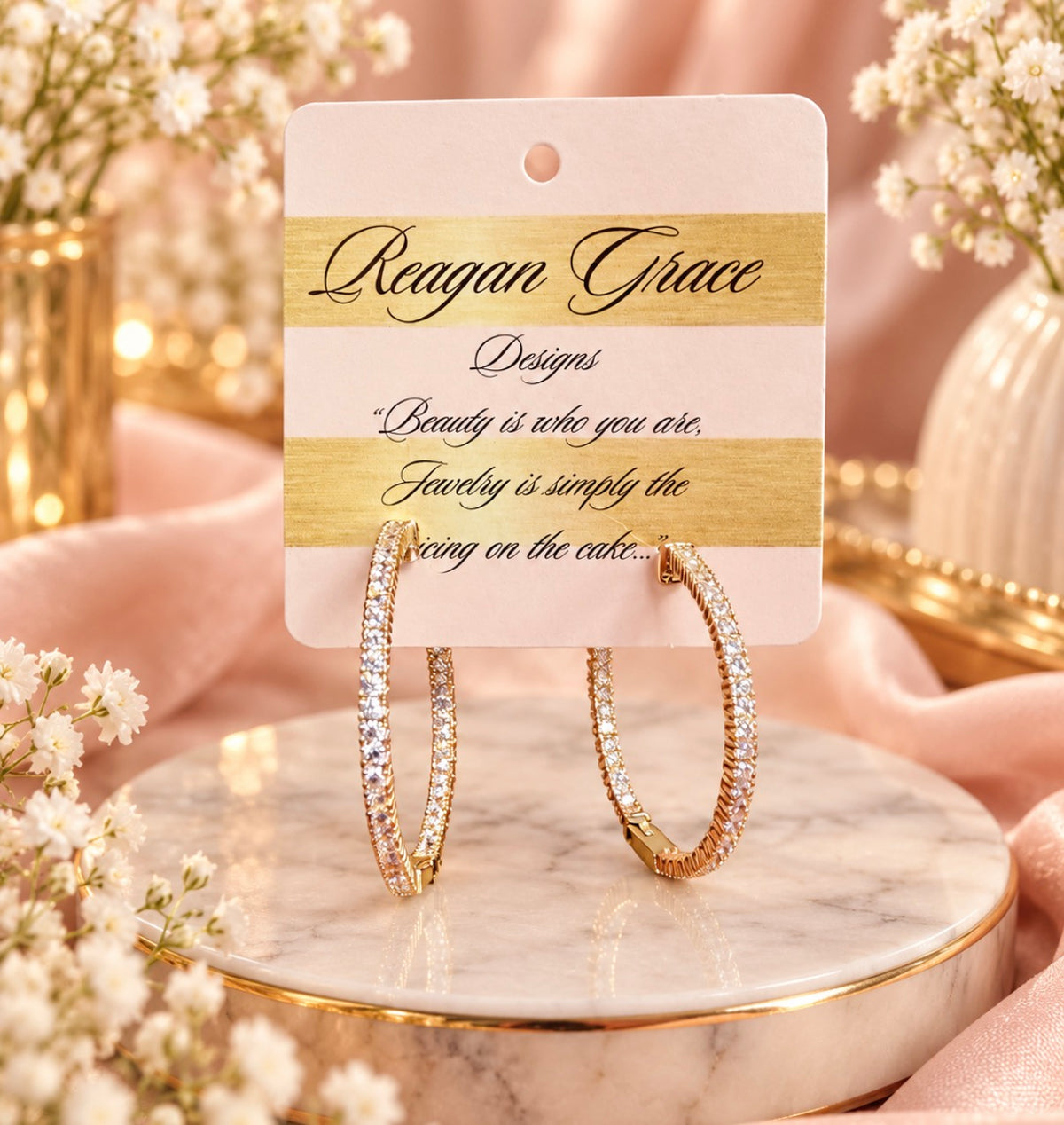 RG Thin Rhinestone Gold Hoops