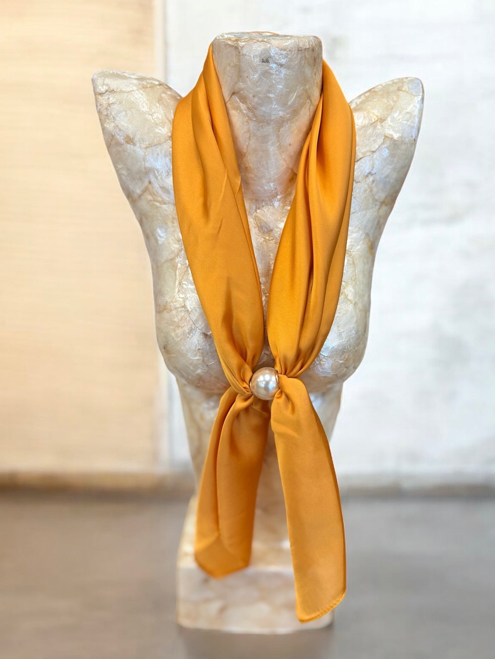 Gold Long Scarf Necklace With Pearl Magnetic Clasp