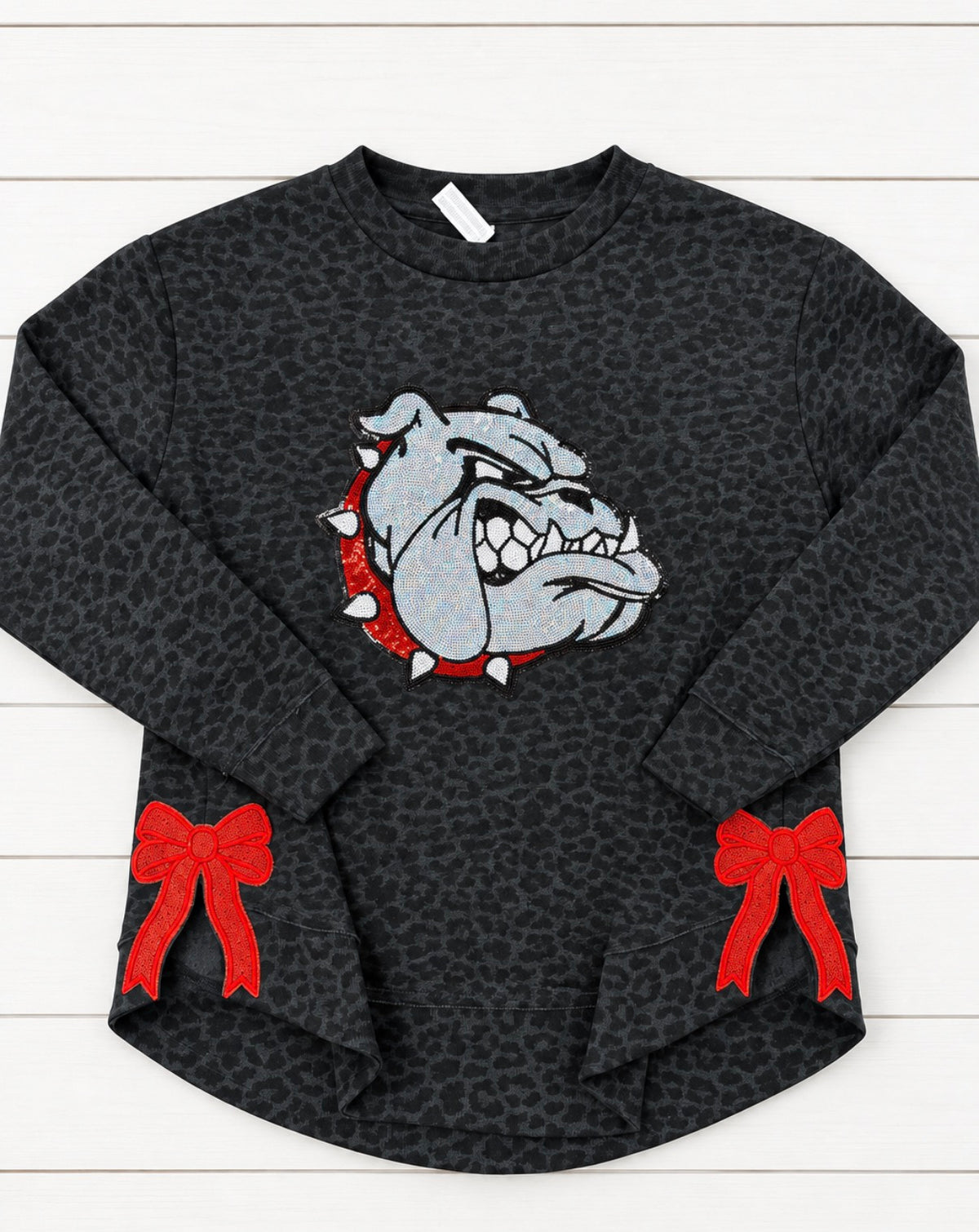 Leopard UGA Patch French Terry Sweatshirt with Side Bow Details