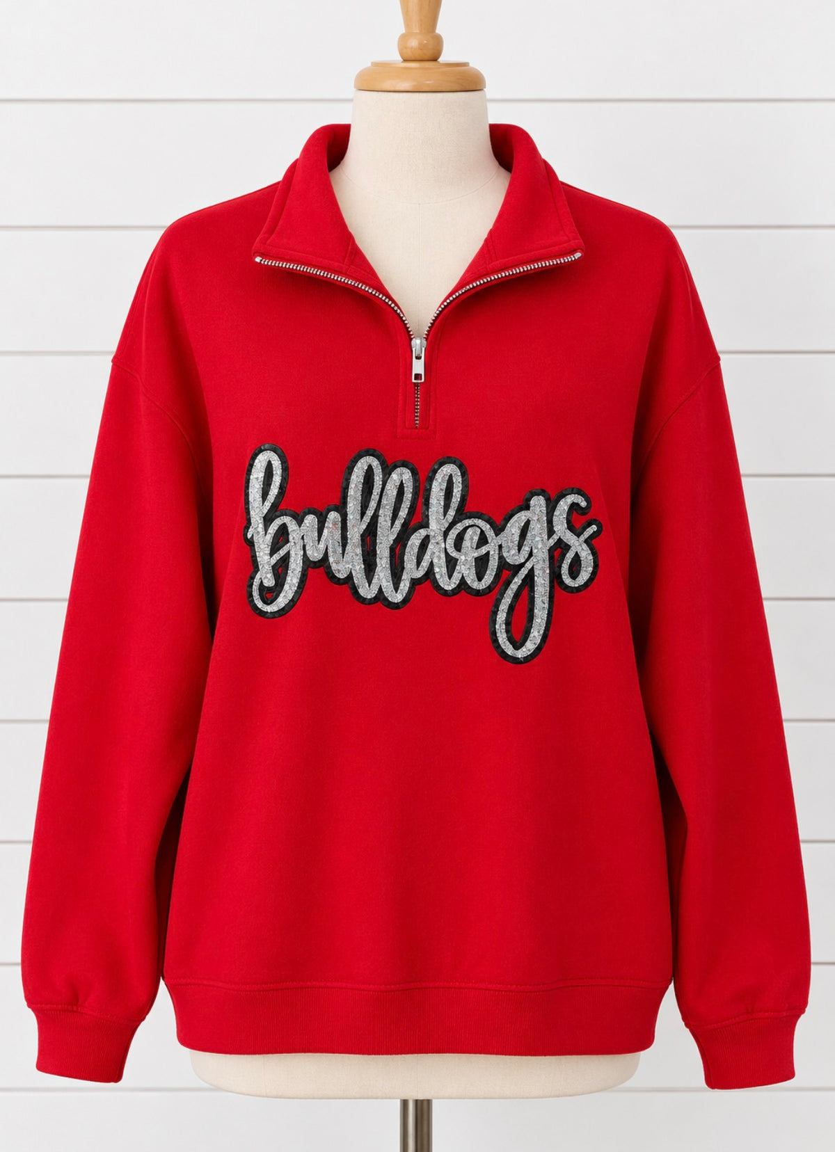 Glitter Bulldog Patch Red Quarter Zip