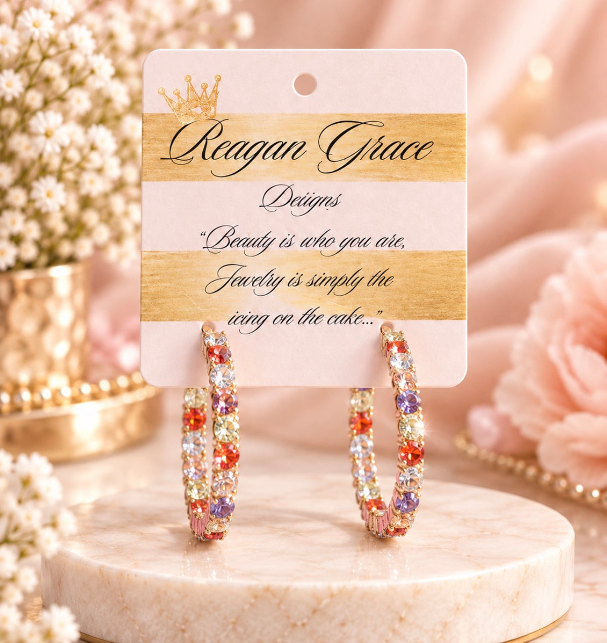 RG Multi Colored Stone Hoop Earrings
