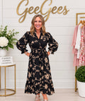 Danyelle Embroidered Black Midi Dress