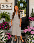 Curvy Adrienne Olive Ten Stripe Audrey Midi Dress