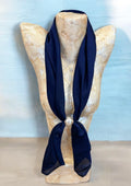 Navy Long Scarf Necklace With Pearl Magnetic Clasp