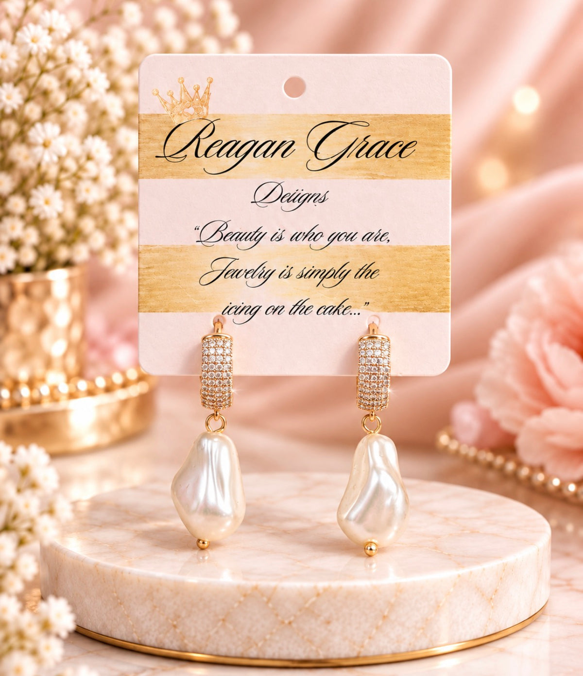 RG Dainty Pearl Smashed Drop Earrings