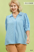 Curvy Gari Gingham Split V-Neck Top