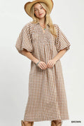 Glenda Gingham Smocked Midi Dress
