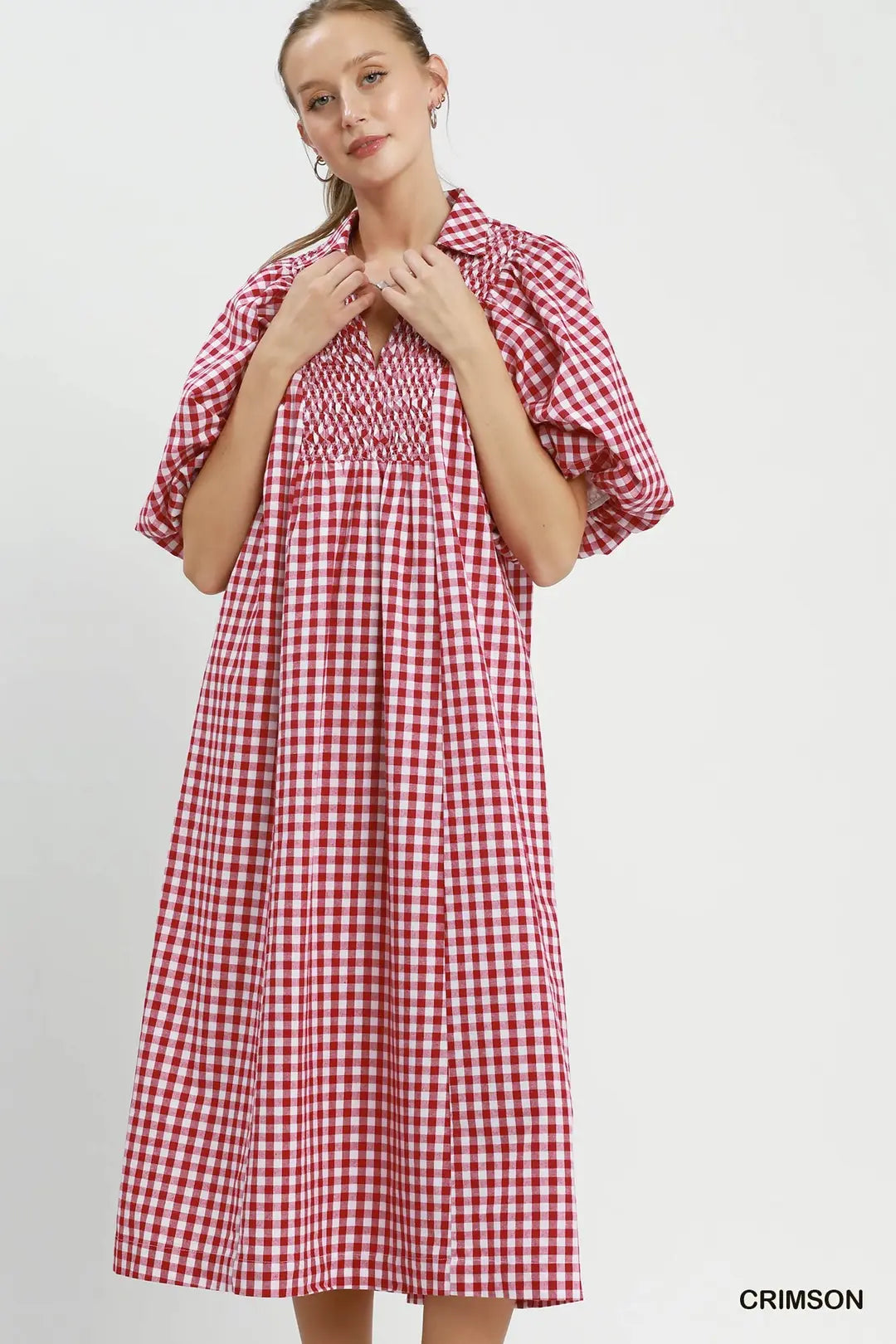 Glenda Gingham Smocked Midi Dress