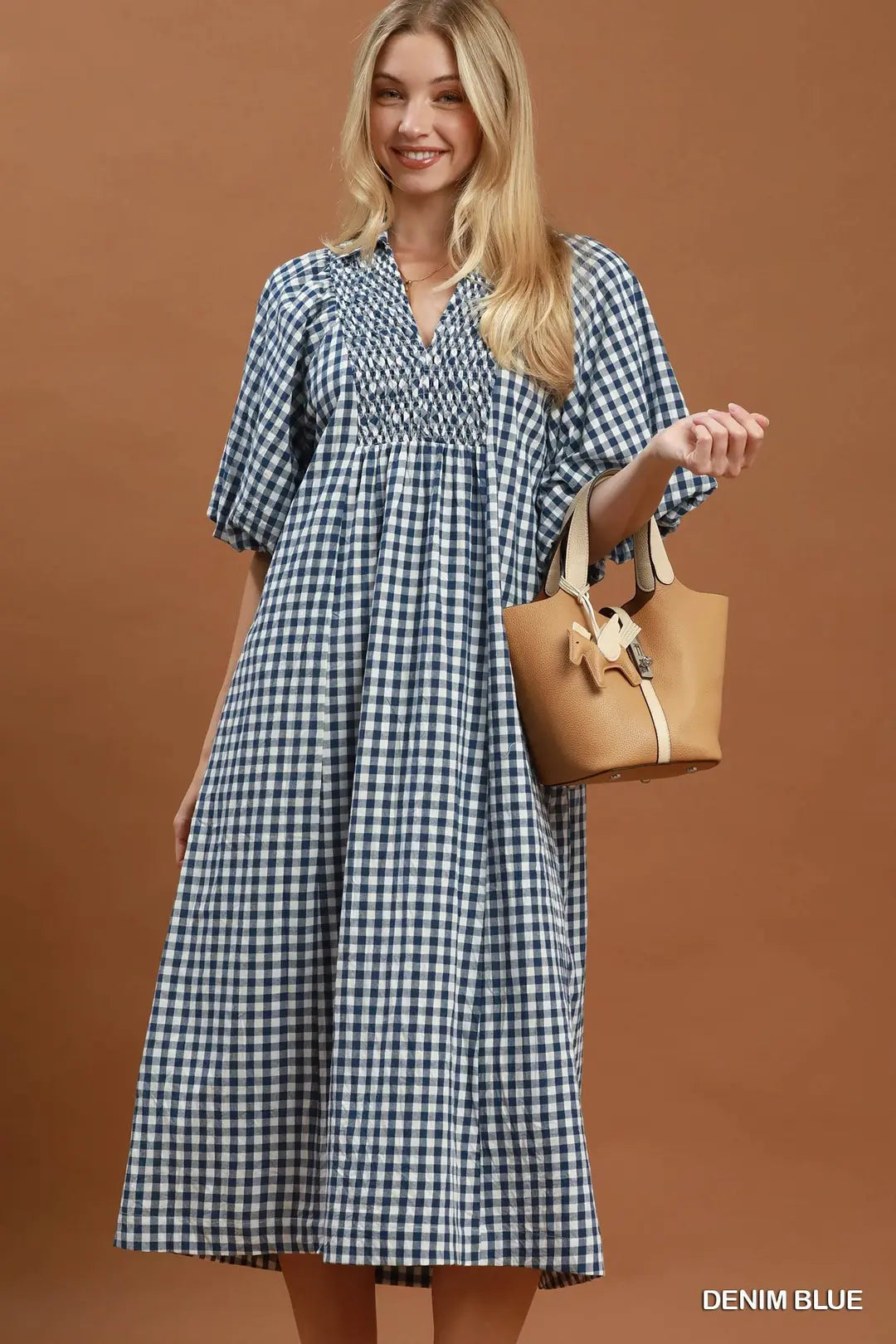 Glenda Gingham Smocked Midi Dress