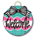 DK Teal Gingham Welcome Door Hanger
