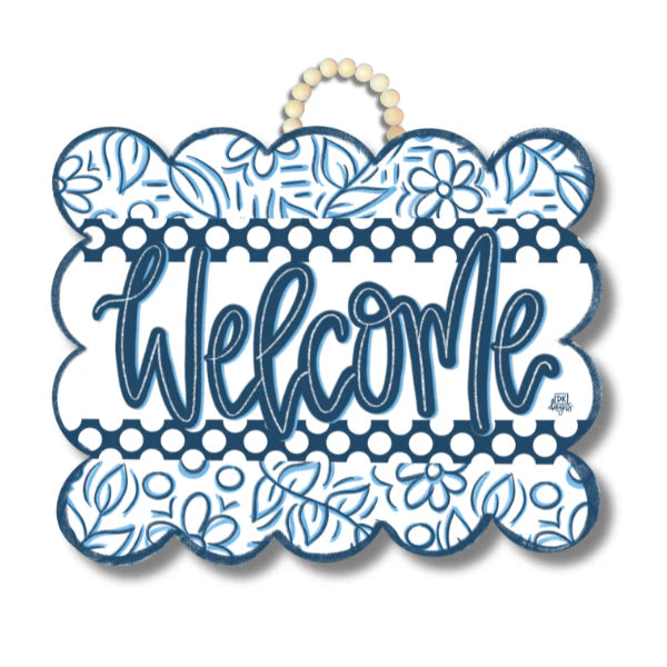 DK Blue and White Scallop Welcome Door Hanger