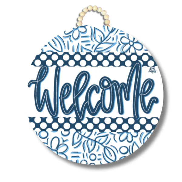 DK Blue and White Circle Welcome Door Hanger