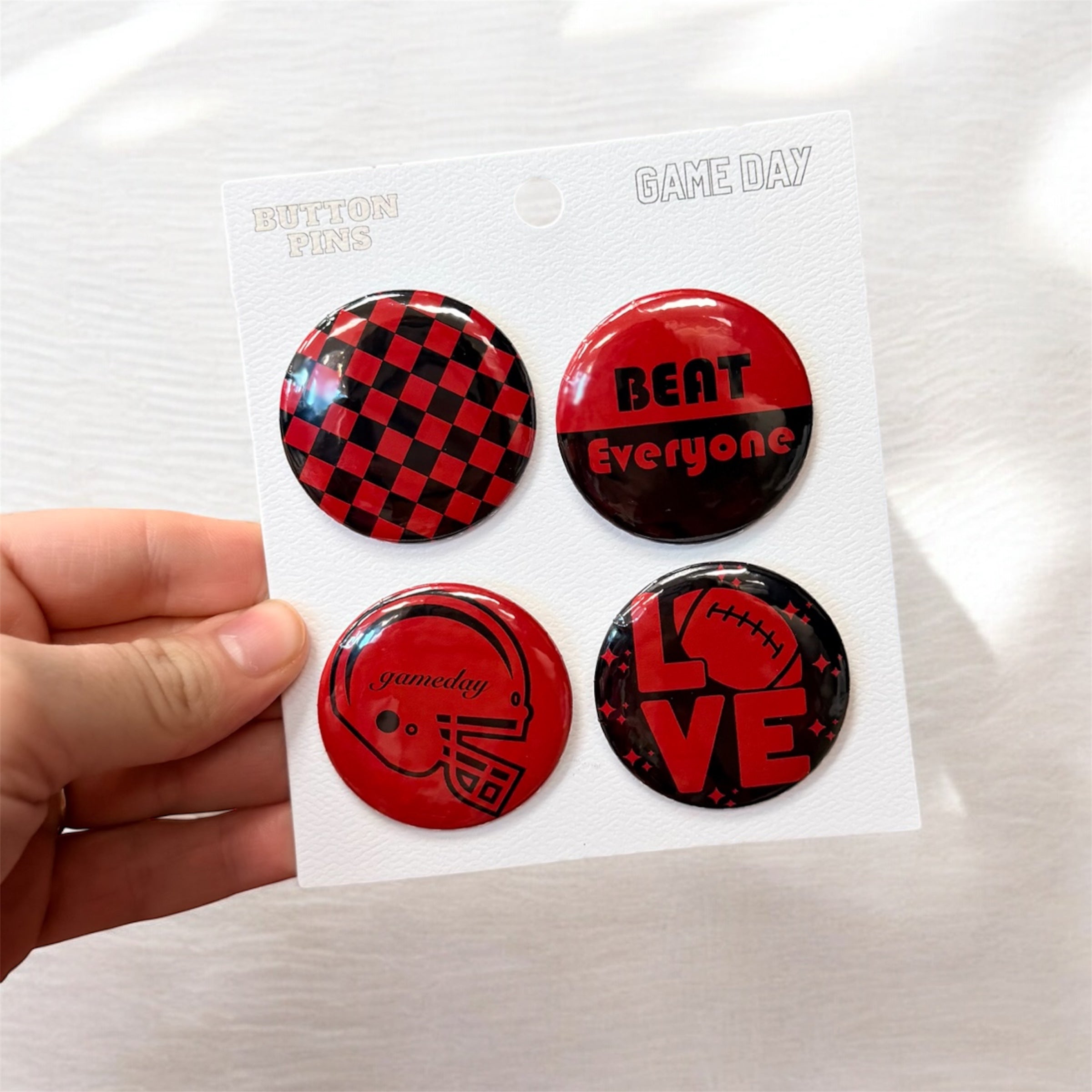 Red And Black Game Day Button Pins