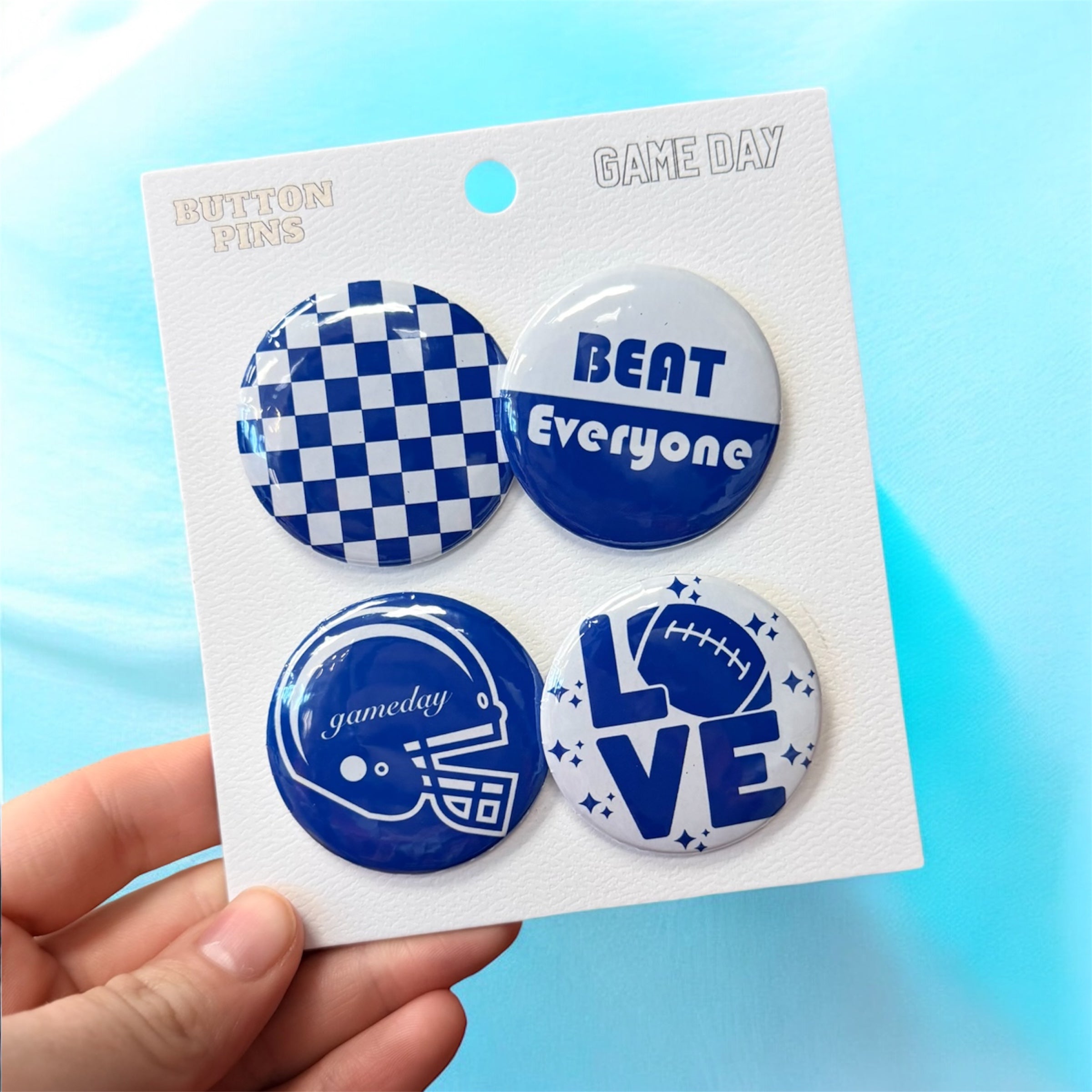 Blue And White Gameday Button Pins