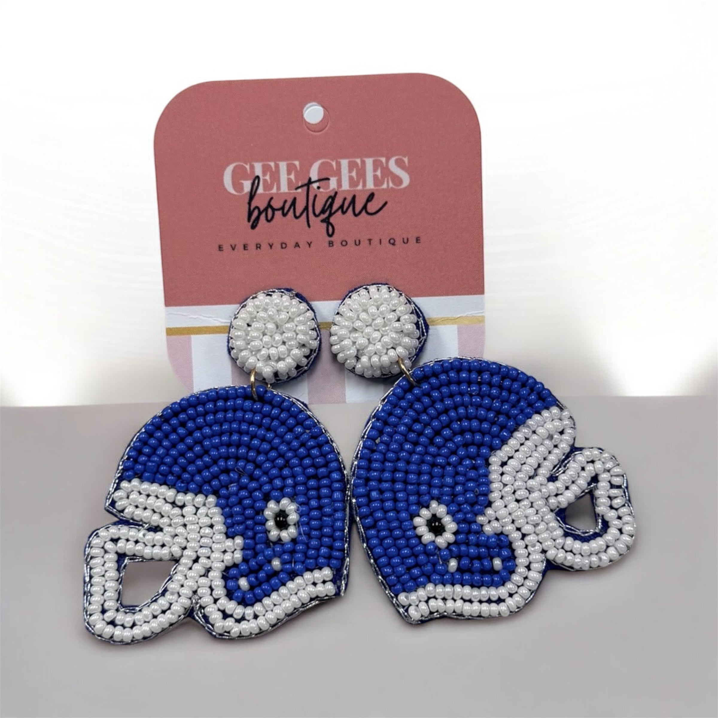 Blue And White Beaded Helment Earrings