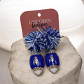 Blue Pom Pom Football Earrings
