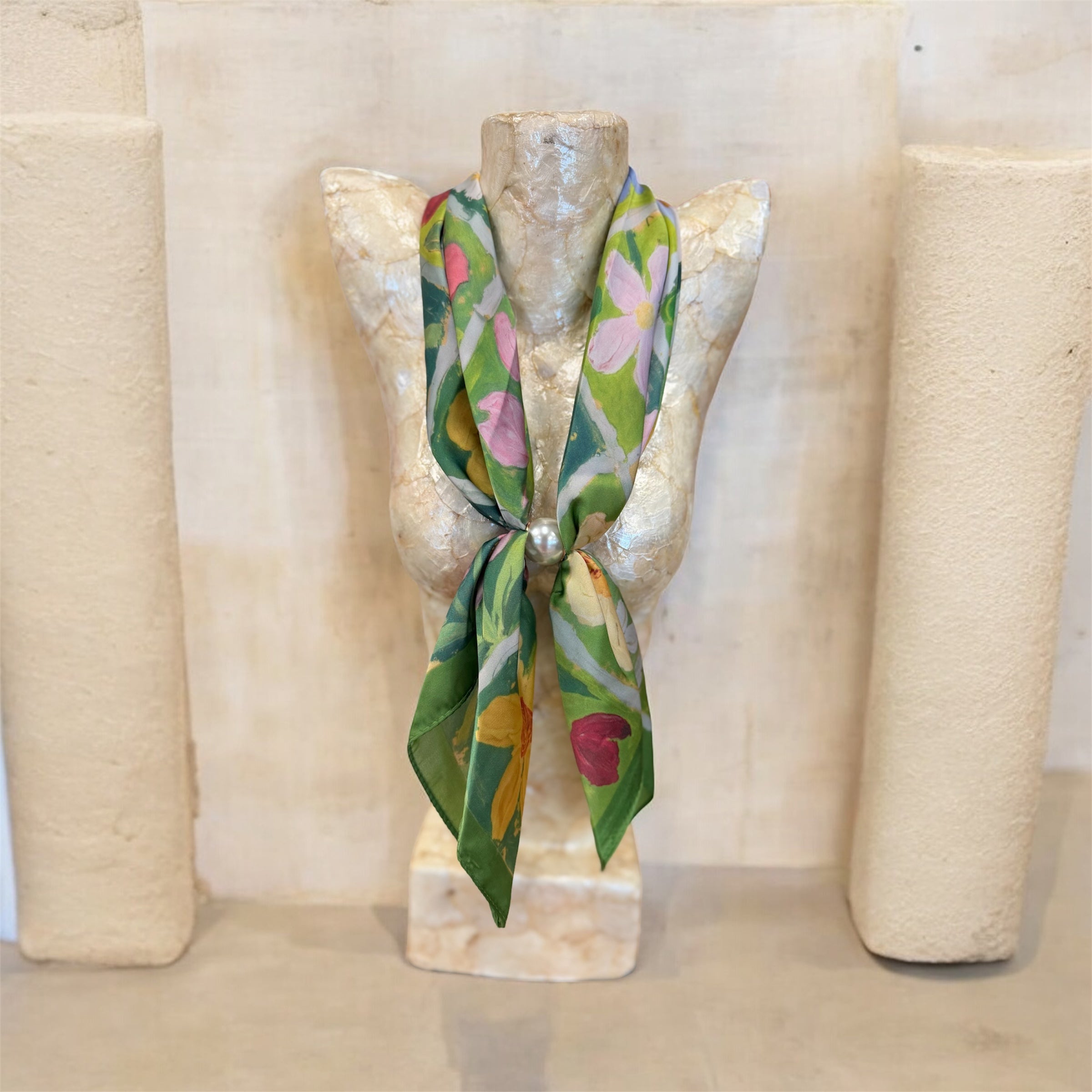Green Mix Long Scarf Necklace with Magnetic Clasp
