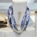 Blue White Willow Scarf and Pearl Necklace Set