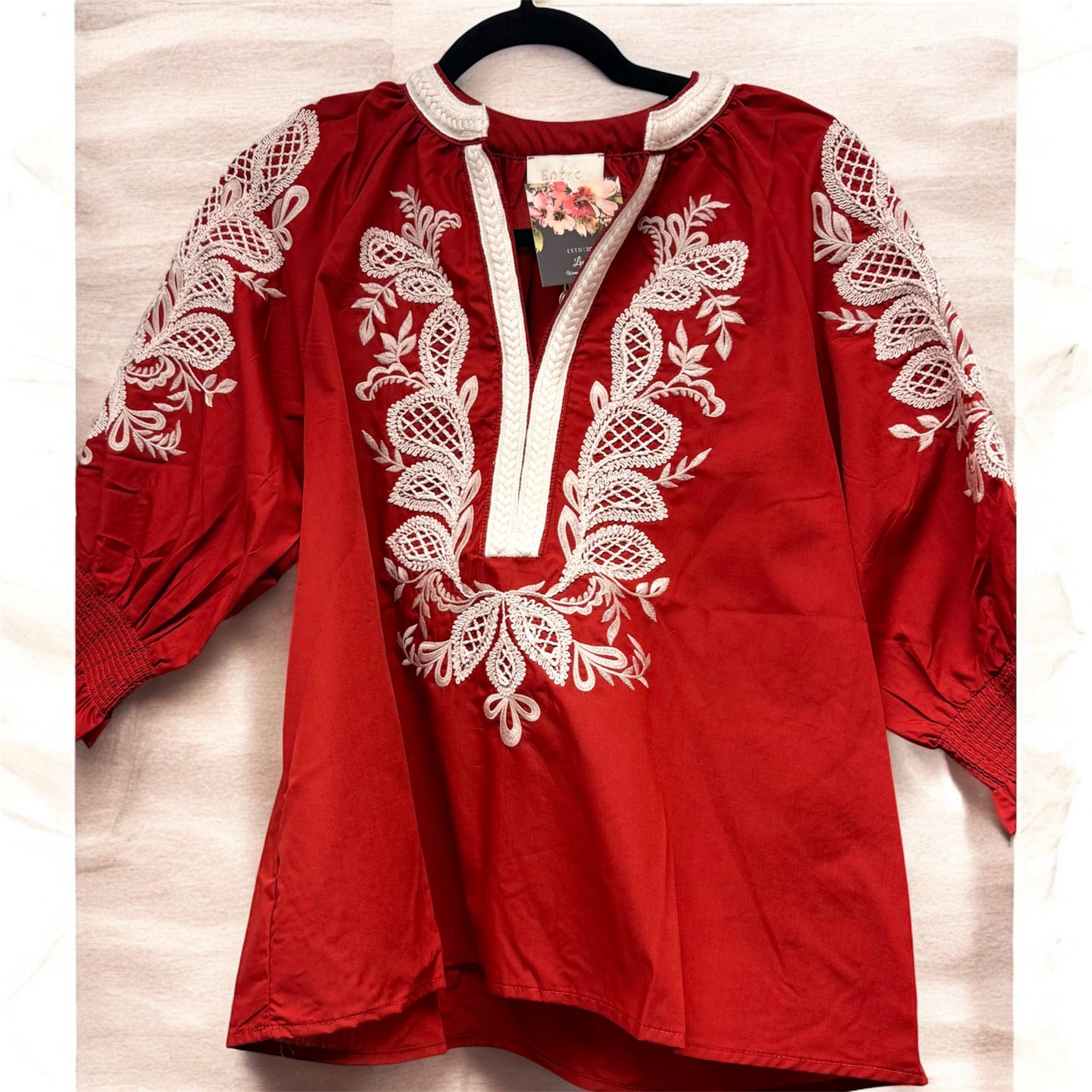 Ella Embroidered V-Neck Top