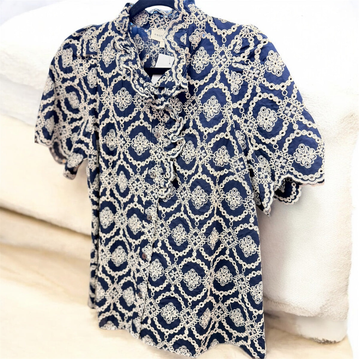 Neveah Navy Embroidered Detail Top