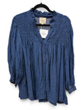 Curvy Josie Solid Smocking Button Down Top