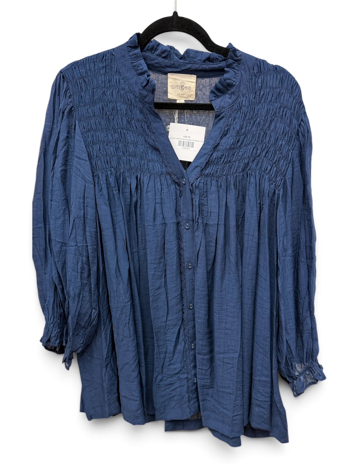 Curvy Josie Solid Smocking Button Down Top