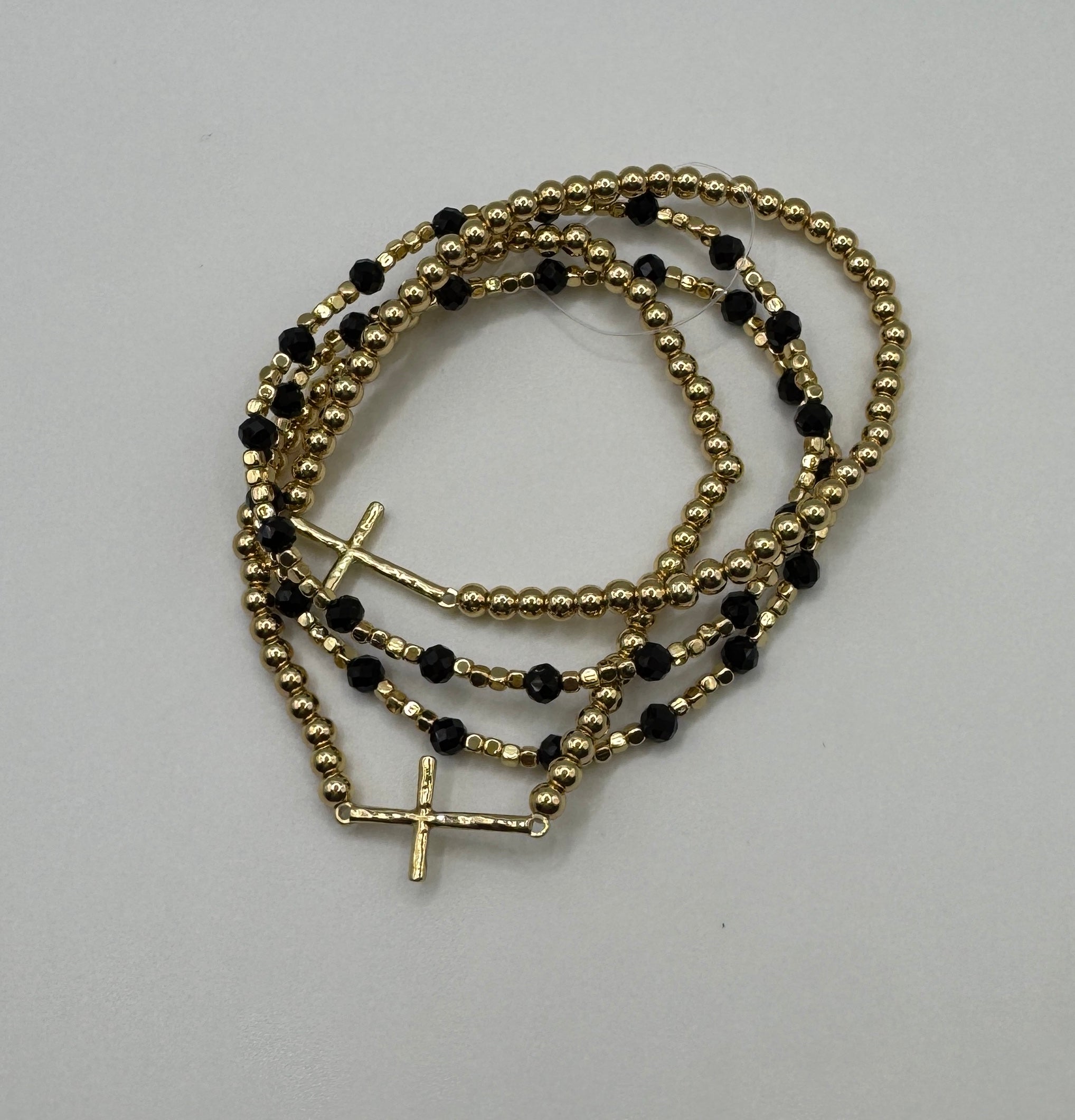 RG WR Black Bead and Cross Bracelet Set