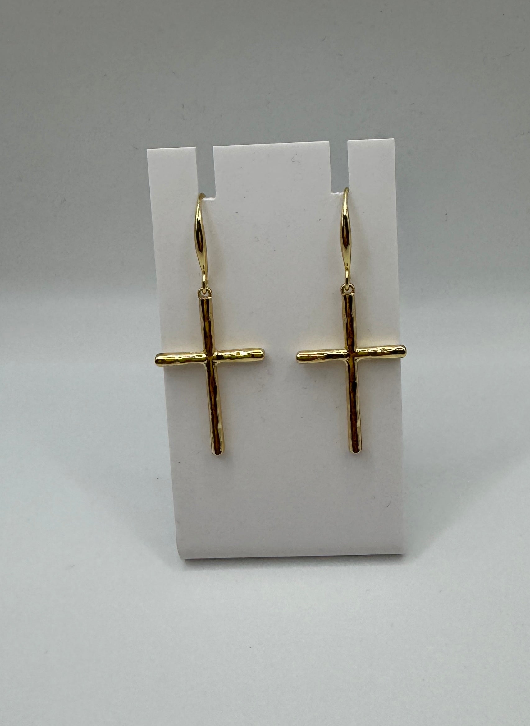RG WR Hammered Gold Cross Earrings