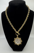 RG Gold Hammered Metal Cross Coin Necklace