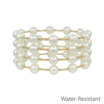 RG 8MM Pearl Gold Bar Stretch Bracelet