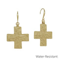 RG Water Resistant Gold Hammered Cross Metal Earrings