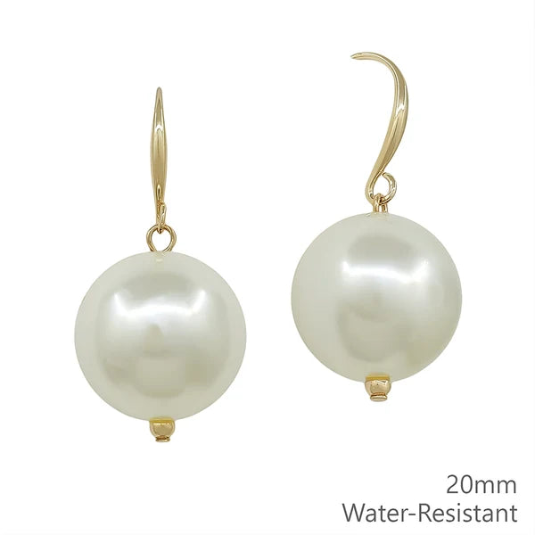 RG Water Resistant 20 MM Pearl Fishhook Earrings