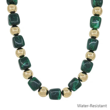 RG Emerald Green/ Gold Beaded 14 MM Necklace