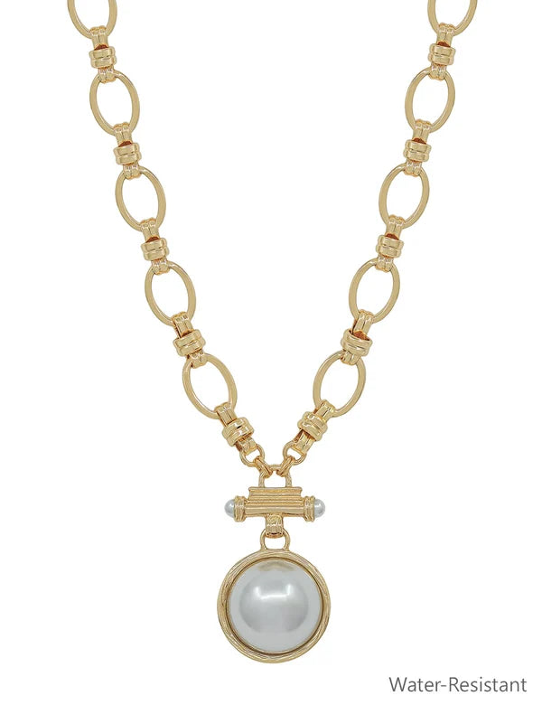 RG Water Resistant Large Pearl Toggle Chunky 16"-18" Necklace