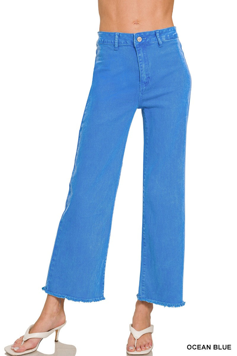 Fannie Frayed Acid Wash Straight wide jeans