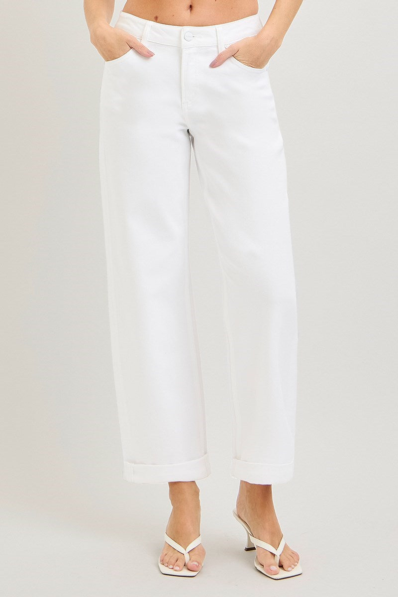 Curvy Jordyn Risen White Ankle Barrel Jeans